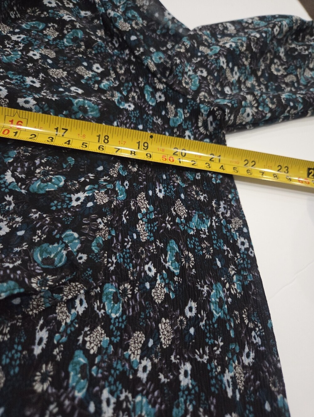 Zara Black /blue Floral Long-Sleeve Tie-Neck Dress Sz.M - Picture 7 of 10